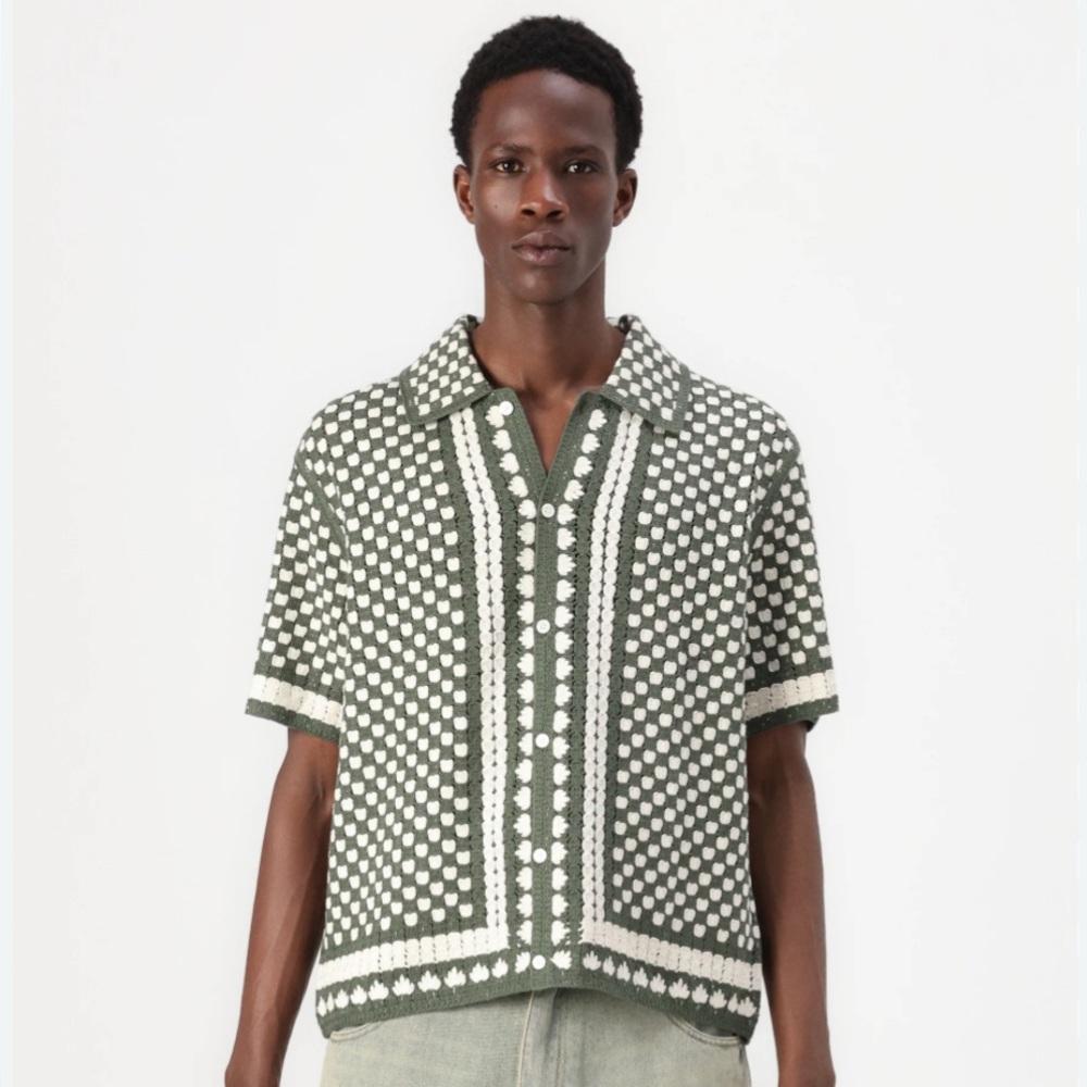 Abercrombie & Fitch Button Down Shirt Crochet Green S